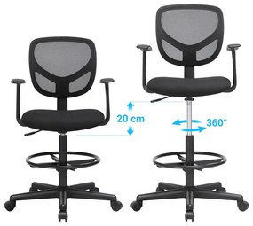 Conjunto de 2 Cadeira de escritório ergonómicas com braços, altura do assento 55-75 cm  giratória alta com anel para os pés ajustável, capacidade de c