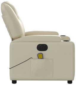 Poltrona massagens reclinável elétrica couro artificial creme