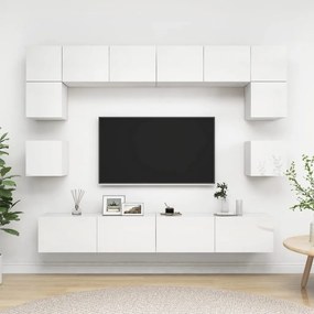 vidaXL 8 pcs conj. móveis de TV derivados de madeira branco brilhante