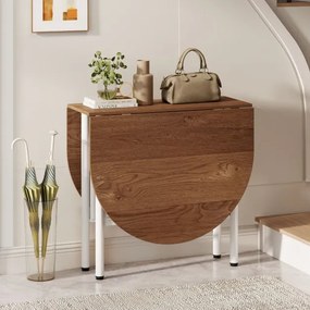 Mesa de jantar dobrável oval com abas rebatíveis para 6-8 pessoas, 150 x 80 x 76 cm, com pés metálicos, estilo rustico, castanho e Branco