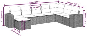8 pcs conjunto sofás de jardim com almofadões vime PE preto