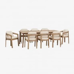 Conjunto De Mesa Retangular 220x100 Cm Em Madeira De Acácia Kaela E 8 Cadeiras De Jardim Em Madeira De Acácia Uleno Marrom Acácia Claro - Sklum