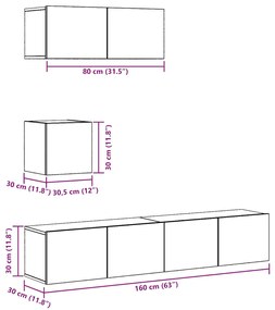 Conjunto de armário TV parede 4 pcs madeira carvalho artisiano