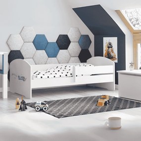 Cama infantil LUK avião 160x80 branca com grade - colchão e estrado incluído