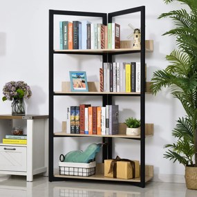 HOMCOM Estante de 4 Níveis Estante de Estilo Industrial com Grande Espaço de Armazenamento Sistema Anti-Tombo 90x39x160cm Preto e Carvalho