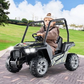 Carro de brincar a bateria de 24V com controlo remoto 3 velocidades 2 suspensões de mola Música de arranque lento Verde