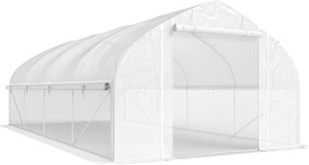 Estufa Tipo Túnel 6x3x2 m com Anti-UV e Porta de Enrolar com Fecho de Correr Paredes Laterais com Rede Branco