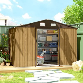 Abrigo de Jardim Exterior 4,9 m² 277x195x192 cm com Porta de Correr Ventilação e Kit de Fundação Castanho