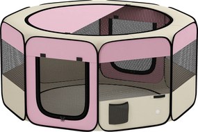Parque Dobrável para Cães e Gatos Cercado Portátil para Animais Pequenos em Tecido Oxford Impermeável com 2 Portas Ø120x58 cm Rosa