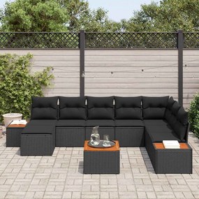 Conjunto de Sofá para Jardim com 9 Peças com Almofadas Preto Vime Acác