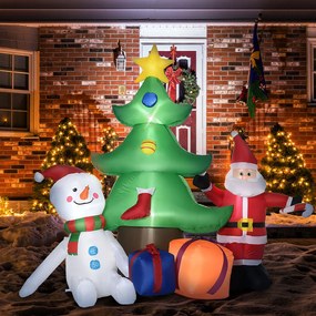 Árvore de Natal Insuflável 190cm com Luzes LED Impermeável IP44 e Inflador Decoração de Natal para Interiores e Exteriores 210x92x190cm Multicor