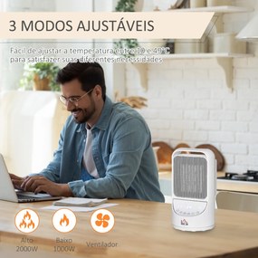 Aquecedor Cerâmico Portátil 2 Níveis de Potência 1000W/2000W com Controle Remoto Temporizador de 12h 3 Modos de Aquecimento e Oscilação de 45° Silenci