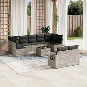 vidaXL 10 pcs conj. sofás jardim com almofadões vime PE cinzento-claro