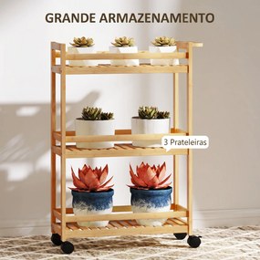 Carrinho de Cozinha Estreito de 3 Níveis com Rodas e Pega para Sala, Casa de Banho, Espaços Pequenos 55x20x75 cm Natural