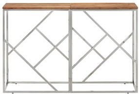 Mesa consola aço inoxidável/madeira de acácia maciça prateado
