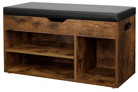 Banco de sapatos VASAGLE com almofada, banco de armazenamento com assento acolchoado, 3 compartimentos, armazenamento oculto, prateleiras, sala de estar, sala de estar, corredor, quarto, capacidade de carga 150 kg, marrom rústico LHS30BX