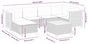 7 pcs conjunto de sofás p/ jardim com almofadões vime PE bege