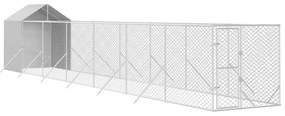Canil de exterior com teto 2x14x2,5 m aço galvanizado prateado