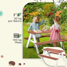 Outsunny Conjunto de Mesa e 2 Bancos Infantil de Madeira Mesa de Pique