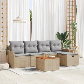 vidaXL Conjunto de Sofás de Jardim de 6 Peças com Almofadas Bege Rattan PE