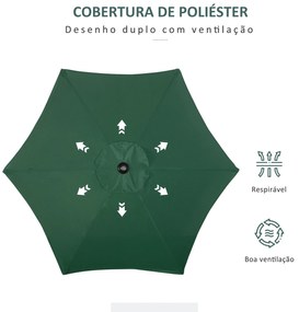 Chapéu de Sol de Jardim Ø2x2 m Chapéu de Sol com Mastro de Alumínio Manivela Teto com Ventilação Verde