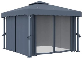 Gazebo com cortinas e cordões de luzes LED 3x3 m antracite