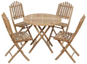 5 pcs conj. de jantar dobrável c/ almofadões p/ exterior bambu