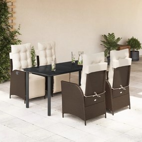 5 pcs conjunto jantar p/ jardim c/ almofadões vime PE castanho