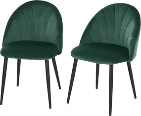 Conjunto de 2 cadeiras de sala de jantar e de cozinha em veludo, com pés de metal , 52 x 54 x 79 cm verde