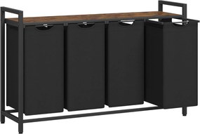 Cesto de roupa suja VASAGLE, cesto de roupa suja com 4 compartimentos, sacos de roupa sujos removíveis, separador de roupa suja, prateleira, estrutura de metal, 4 x 40 L, 116 x 33 x 72 cm, marrom rústico e preto BLH401B01