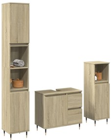 vidaXL 3 pcs conj. móveis casa banho derivados madeira carvalho sonoma