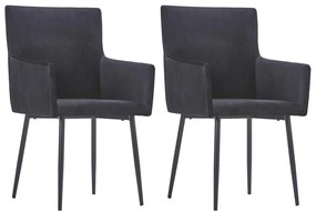vidaXL Cadeiras de jantar com apoio de braços 2 pcs veludo preto