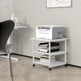 Suporte para impressora com 3 prateleiras, móvel com rodas, 50 L x 50 L x 52,5 A cm branco