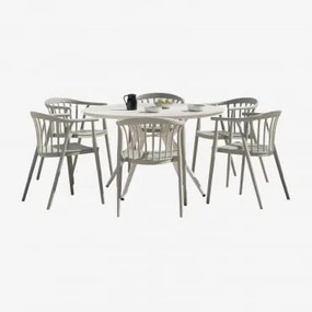 Conjunto De Mesa Redonda De Alumínio Valerie (ø125 Cm) E 6 Cadeiras De Jardim Ivor Verde Cáqui - Sklum