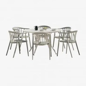 Conjunto De Mesa Redonda Ø125 Cm Em Alumínio Valerie E 6 Cadeiras De Jardim Em Polipropileno Ivor Verde Cáqui - Sklum