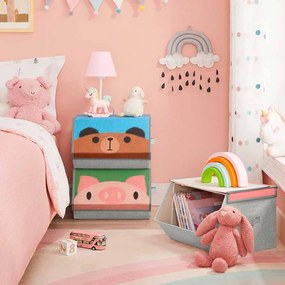 Conjunto de 3 caixas de arrumação 38 x 35 x 75 cm com desenhos de panda, urso e porco