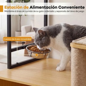 Arranhador para gatos 3 em 1  com vários níveis 72 x 43 x 117,5 cm, postes de sisal, condomínio, zona de refeições, bola suspensa, recinto e caixa de