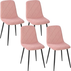HOMCOM Conjunto de 4 Cadeiras de Jantar em Veludo com Pernas de Aço para Sala 45x54x87 cm Rosa | Aosom Portugal