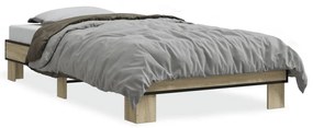 Estrutura de cama derivados de madeira e metal carvalho sonoma