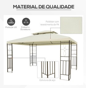 Pérgola de Jardim 4x3 m com Telhado Duplo Estrutura de Aço Anti-UV para Exterior Terraço Pátio Branco Creme