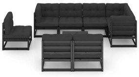 9 pcs conjunto lounge de jardim c/ almofadões pinho maciço