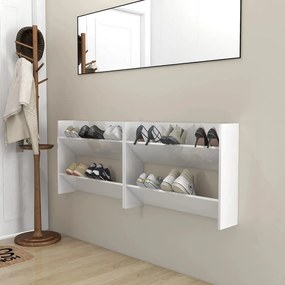 vidaXL Sapateiras de parede 2pcs derivados de madeira branco brilhante