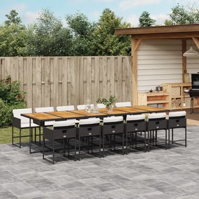 vidaXL 13 pcs conjunto de jantar p/jardim com almofadões vime PE preto