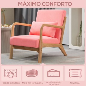 Poltrona Nórdica Acolchoada – Fauteuil Rosé – Rosa e Madeira Natural –
