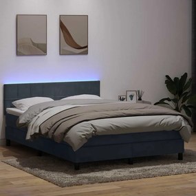vidaXL Cama box spring c/ colchão e LED 140x210 cm veludo cinzento-escuro