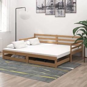 Estrutura sofá-cama de puxar 2x(90x200) cm pinho castanho mel
