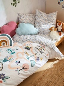 Conjunto capa de edredon + fronha de almofada para criança, Lilás branco claro liso com motivo