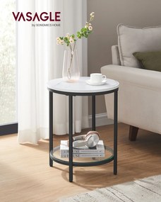 Mesa de apoio de 2 níveis 45 x 55 cm (Ø x H) em imitação mármore branco com moldura preta