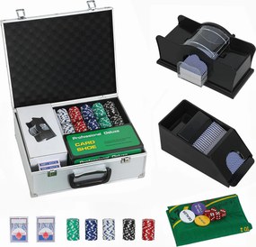 Mala de póquer - Conjunto completo de póquer com 300 fichas, cartas de jogar, dados, crupiê, tapete, chaves, mala em ABS, prata