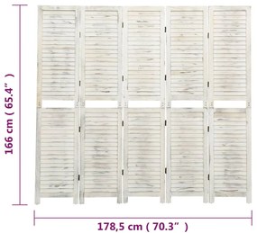 Biombo com 5 painéis 178,5x166 cm madeira branco antigo